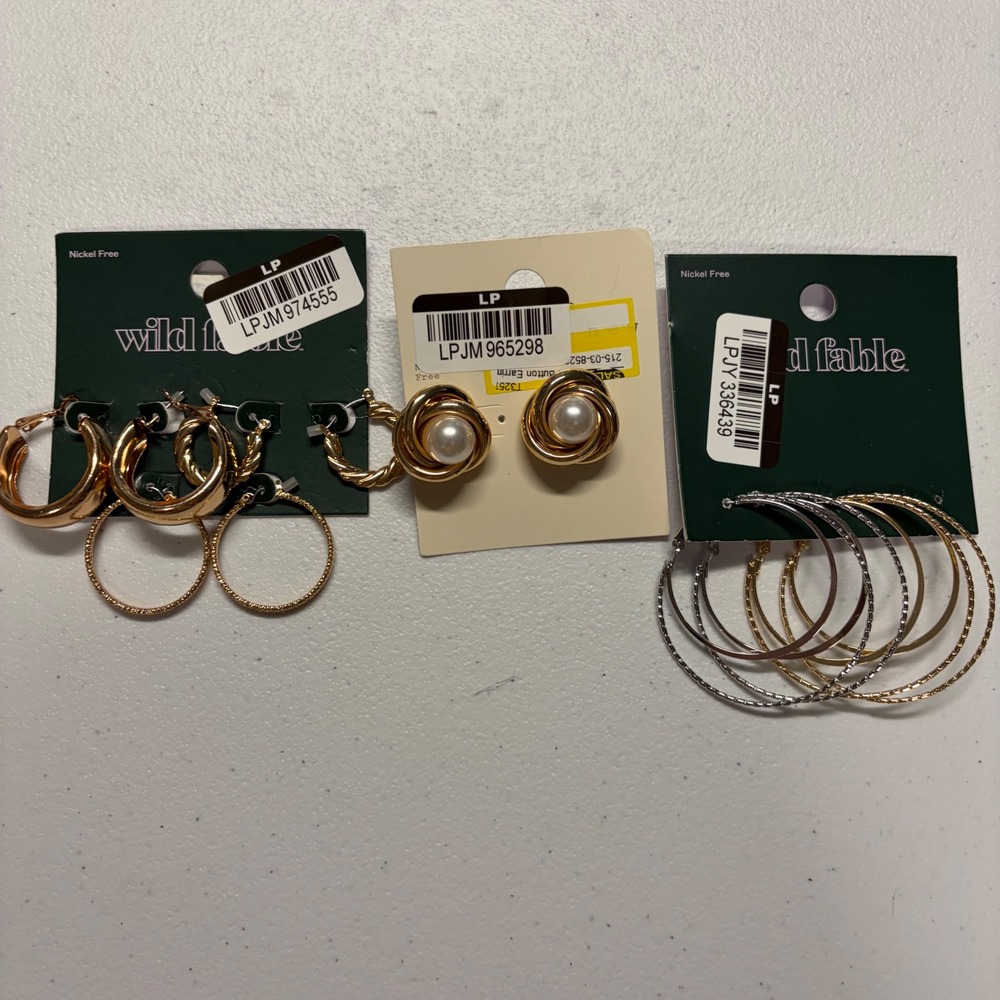 Wild Fable Target Earring Lot Faux Pearl Button Studs Gold Silver Textured Hoops